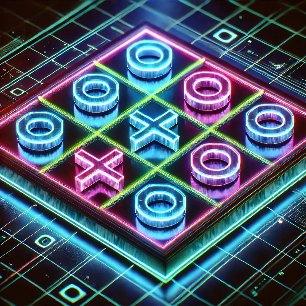Google-Tic-Tac-Toe DALL·E 2025 01 12 21.03.23 A Futuristic Representation Of A Glowing Tic Tac Toe Game Board. The Board Is Holographic With Neon Xs And Os Illuminated In Vibrant Colors Like Elec 1
